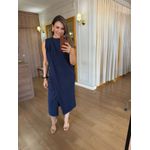 VESTIDO MALHA DE ALGODÃO DRAPEADO - AZUL