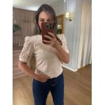 BLUSA MALHA ALGODÃO MANGA RENDA - BEGE