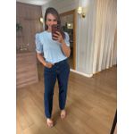 BLUSA MALHA ALGODÃO MANGA RENDA - AZUL