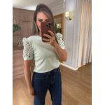 BLUSA MALHA ALGODÃO MANGA RENDA - VERDE