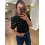 BLUSA MALHA ALGODÃO MANGA RENDA - PRETA
