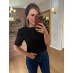 BLUSA MALHA ALGODÃO MANGA RENDA - PRETA