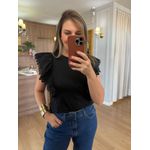 BLUSA MALHA DE ALGODÃO BABADOS - PRETA