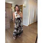 VESTIDO REGATA CAMISETA - FUNDO MARROM FOLHAGEM BEGE