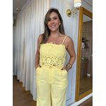 CONJUNTO DE CALÇA E CROOPED COM GUIPIR - AMARELO MANTEIGA