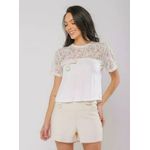 T- SHIRT COM RENDA E ARGOLA FORRADA - BEGE CLARO 