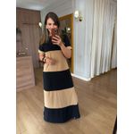 VESTIDO MALHA DE ALGODÃO BICOLOR BRUNA - PRETO COM DOCE DE LEITE