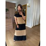 VESTIDO MALHA DE ALGODÃO BICOLOR BRUNA - PRETO COM DOCE DE LEITE