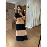 VESTIDO MALHA DE ALGODÃO BICOLOR BRUNA - PRETO COM DOCE DE LEITE