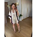 CONJUNTO EM TRICO VERÃO - OFF COM LISTRA MARINHO