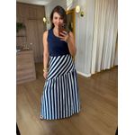 CONJUNTO REGATA E SAIA MALHA IBIZA - AZUL MARINHO E LISTRA