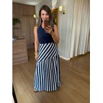 CONJUNTO REGATA E SAIA MALHA IBIZA - AZUL MARINHO E LISTRA