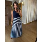 CONJUNTO REGATA E SAIA MALHA IBIZA - AZUL MARINHO E LISTRA