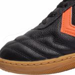 Chuteira de Couro Classic Adulto Sola Futsal de Borracha - Preto/Laranja