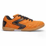 Chuteira Futsal Salt de Couro Solado Costurado - Laranja/Preto