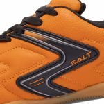 Chuteira Futsal Salt de Couro Solado Costurado - Laranja/Preto