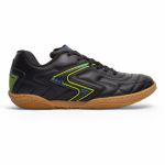 Chuteira Futsal Salt de Couro Solado Costurado - Preto/Amarelo/Azul