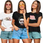 Kit 3 Camisetas T-shirts Feminina Baby Look MOD23