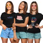 Kit 3 Camisetas T-shirts Feminina Baby Look MOD26