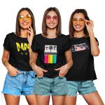 Kit 3 Camisetas T-shirts Feminina Baby Look