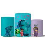  Kit Casado Veste Fácil Trio de Capas Cilindros + Painel Redondo + Painel Retangular Tema Boo Monstros SA