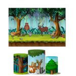 Trio de Capas Cilindros Veste Fácil + Painel Retangular Horizontal Tema Bichinhos da Floresta