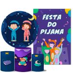Kit Casado Veste Fácil Trio de Capas Cilindros + Painel Redondo + Painel Retangular Tema Festa Do Pijama