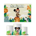 Trio de Capas Cilindros Veste Fácil + Painel Retangular Horizontal Tema Minnie Safari 1