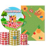 Kit Casado Veste Fácil Trio de Capas Cilindros + Painel Redondo + Painel Retangular Tema Piquenique