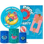 Kit Casado Veste Fácil Trio de Capas Cilindros + Painel Redondo + Painel Retangular Tema Pool Party 7