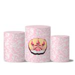 Trio de Capas de Cilindros Veste Fácil C/ Elástico Tema Realeza Rosa 2