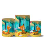 Kit Casado Veste Fácil Trio de Capas Cilindros + Painel Redondo + Painel Retangular Tema Raposa Baby 