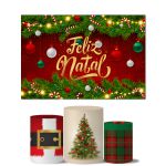 Trio Capas Cilindros + Painel Retangular Horizontal Feliz Natal 1