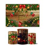 Trio Capas Cilindros + Painel Retangular Horizontal Feliz Natal 4