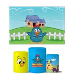 Trio Capas Cilindros + Painel Retangular Horizontal Galinha Pintadinha