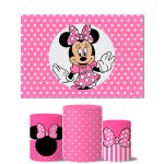 Trio Capas Cilindros + Painel Retangular Horizontal Minnie Rosa