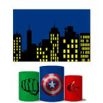 Trio Capas Cilindros + Painel Retangular Horizontal Vingadores