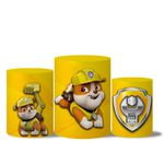 Kit Casado Veste Fácil Trio de Capas Cilindros + Painel Redondo + Painel Retangular Tema Rubble Patrulha Canina