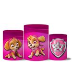 Kit Casado Veste Fácil Trio de Capas Cilindros + Painel Redondo + Painel Retangular Tema Skye Patrulha Canina