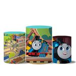 Kit Casado Veste Fácil Trio de Capas Cilindros + Painel Redondo + Painel Retangular Tema Thomas o Trem