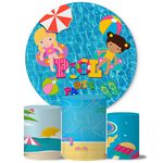 Trio Capas Cilindros + Painel Tema Pool Party Piscina Veste Fácil 