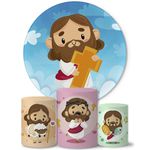 Trio Capas Cilindros + Painel Tema Jesus Cute Veste Fácil