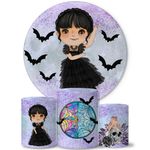 Trio Capas Cilindros + Painel Tema Wandinha Cute Lilás Veste Fácil