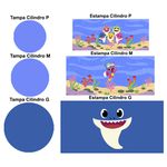 Trio Capas Cilindros + Painel Tema Baby Shark Azul Veste Fácil