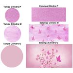 Trio Capas Cilindros + Painel Tema Borboleta Rosa Veste Fácil 