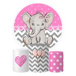 Trio Capas Cilindros + Painel Tema Elefante Rosa Veste Fácil