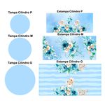 Trio Capas Cilindros + Painel Tema Flores Azul Veste Fácil