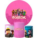 Trio Capas Cilindros + Painel Tema Roblox Rosa Veste Fácil