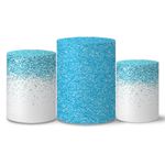 Trio Capas Cilindros Glitter Branco e Azul Veste Fácil C/ Elástico