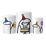 Trio Capas Cilindros Tema Flork Feliz Aniversário Veste Fácil C/ Elástico